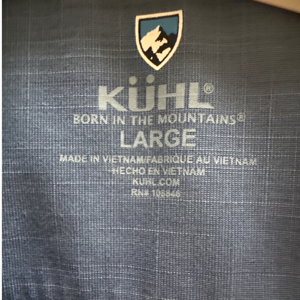 Kuhl Button Down Shirt Blue Slub Textured Short Sleeve Mens Large - Picture 2 of 5